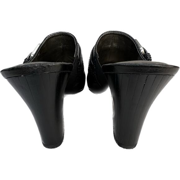 Naturalizer Sandals Wms 8M Black Leather Open Toe Heeled Mule Slides N5 Comfort - Picture 8 of 11